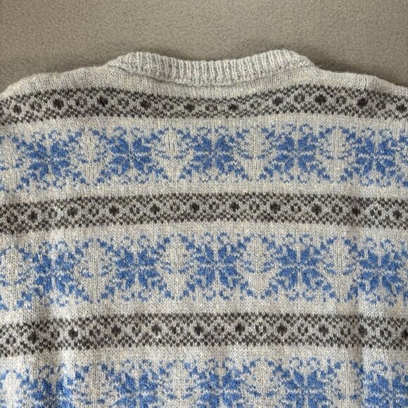 Handmade Knit VTG Fair Isle Wool Blend Nordic Ski Sweater Grey Blue S/M Outdoors - Picture 10 of 12